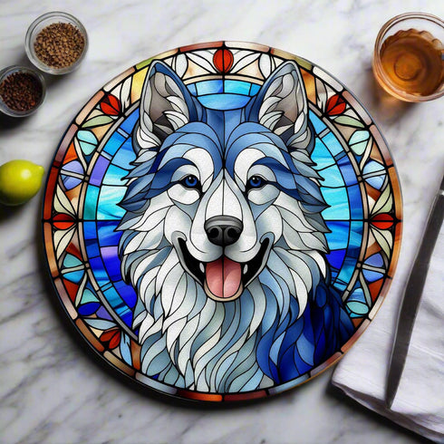 Alaskan Malamute Circular Glass Suncatcher Worktop Saver